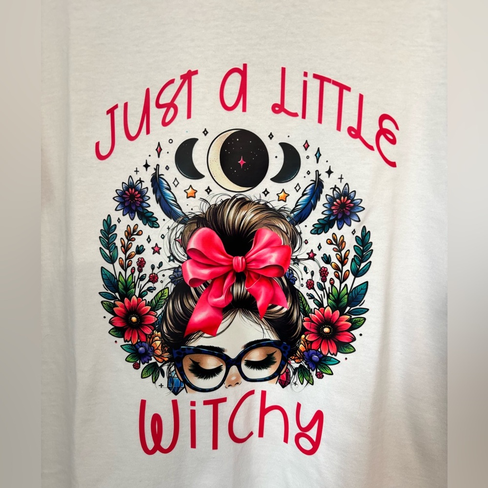 T shirt Print Boho Floral Bun Hair Glasses Lashes Feather Handmade By Me - Picture 4 of 5